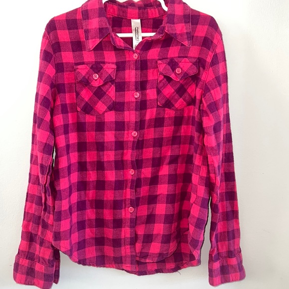 Cherokee Purple and Pink Plaid Button Up Size 7/8 - Picture 1 of 4